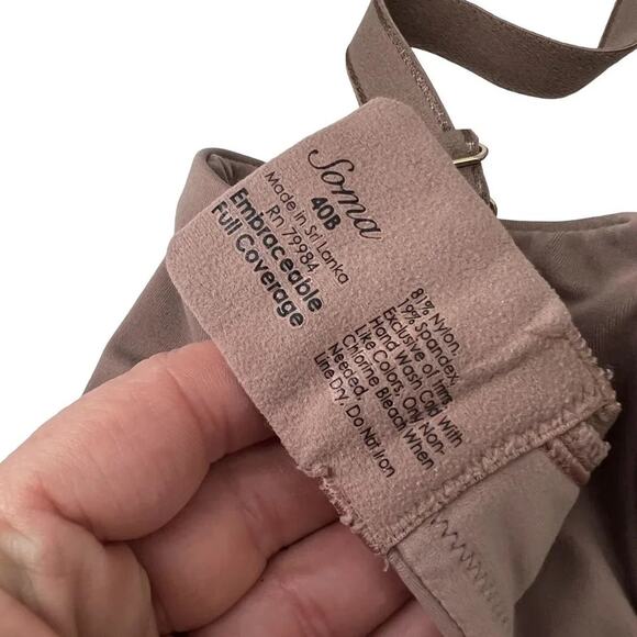 Soma Embraceable Full Coverage Bra Size 40B Cocoa - Picture 5 of 7